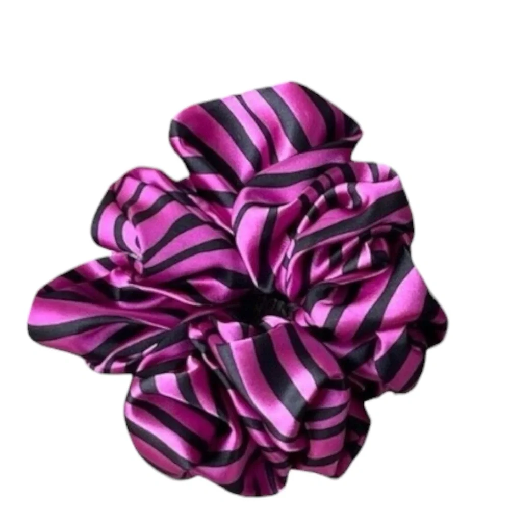 New Hair Scrunchie Purple And Black  Zebra Silk XL